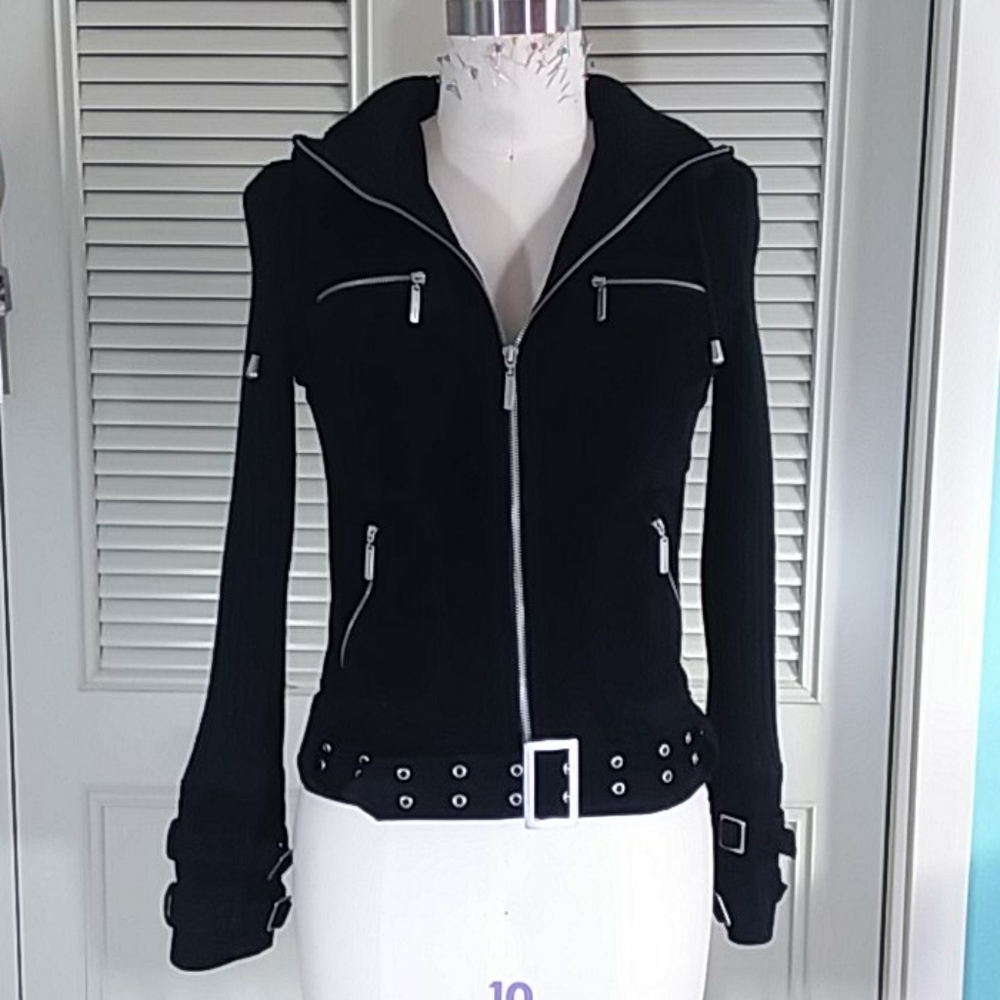 Real Suede Leather/ Knit Hoodie Motorcycle Jacket